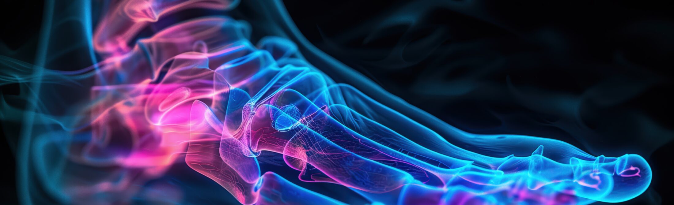 3D X-ray Image Highlighting Pain in Ankle Joint with Vivid Colors Dynamic 3D X-ray image showcasing the ankle joint with a vivid color scheme highlighting the pain area. Perfect for medical, healthcare, and anatomy-related visuals.