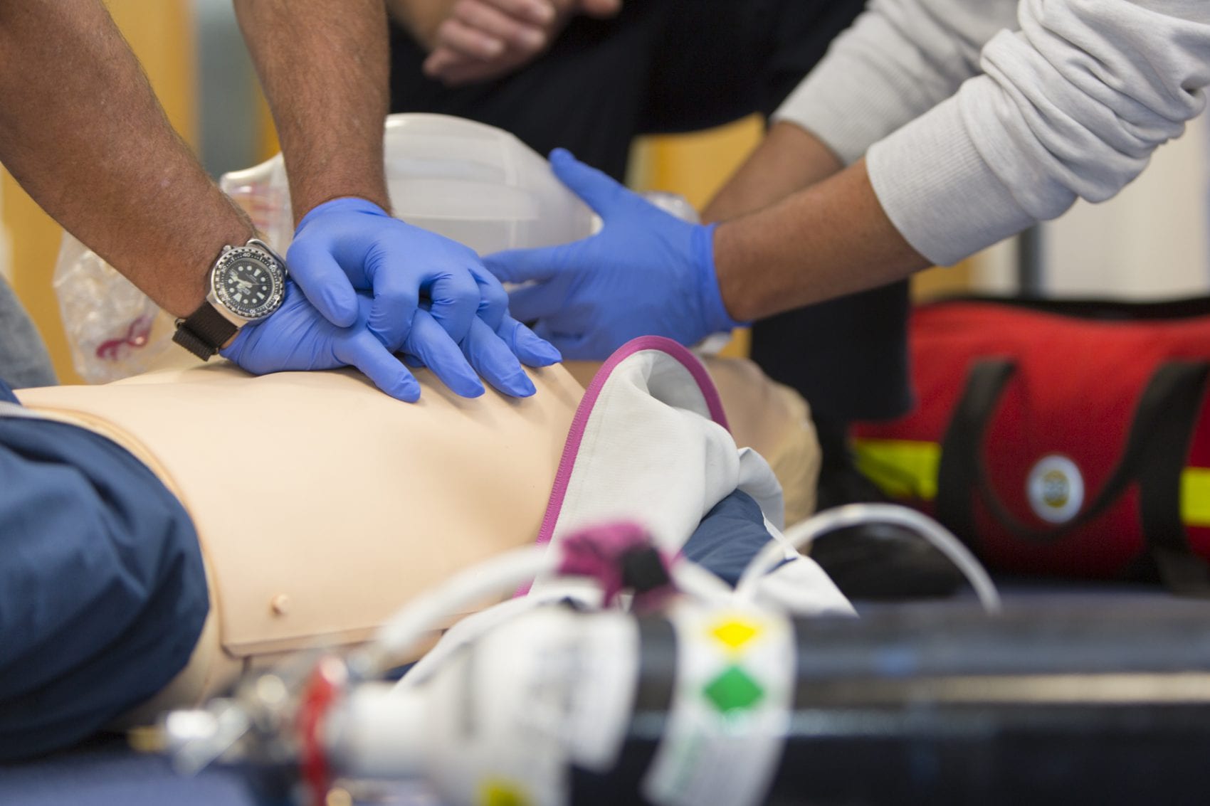 Learning CPR with mannequins.