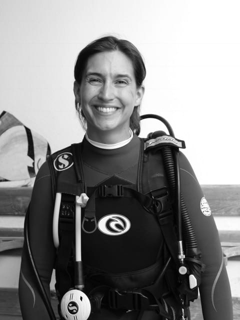 Dr Clair Ashford in scuba diving gear
