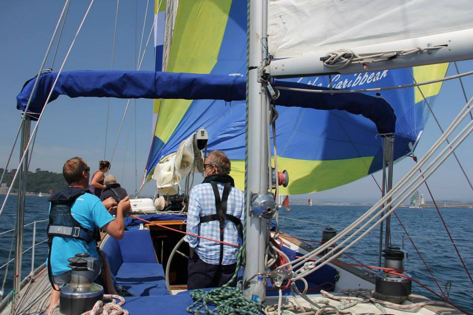 Recreational sailors on board their yacht