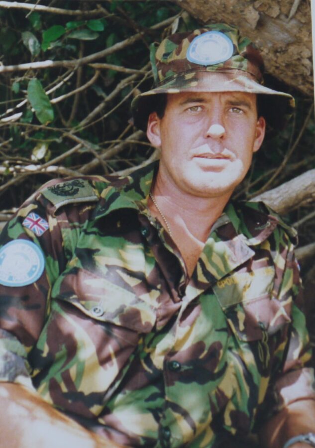 Lawry Lawrence in camouflage uniform in Cambodia